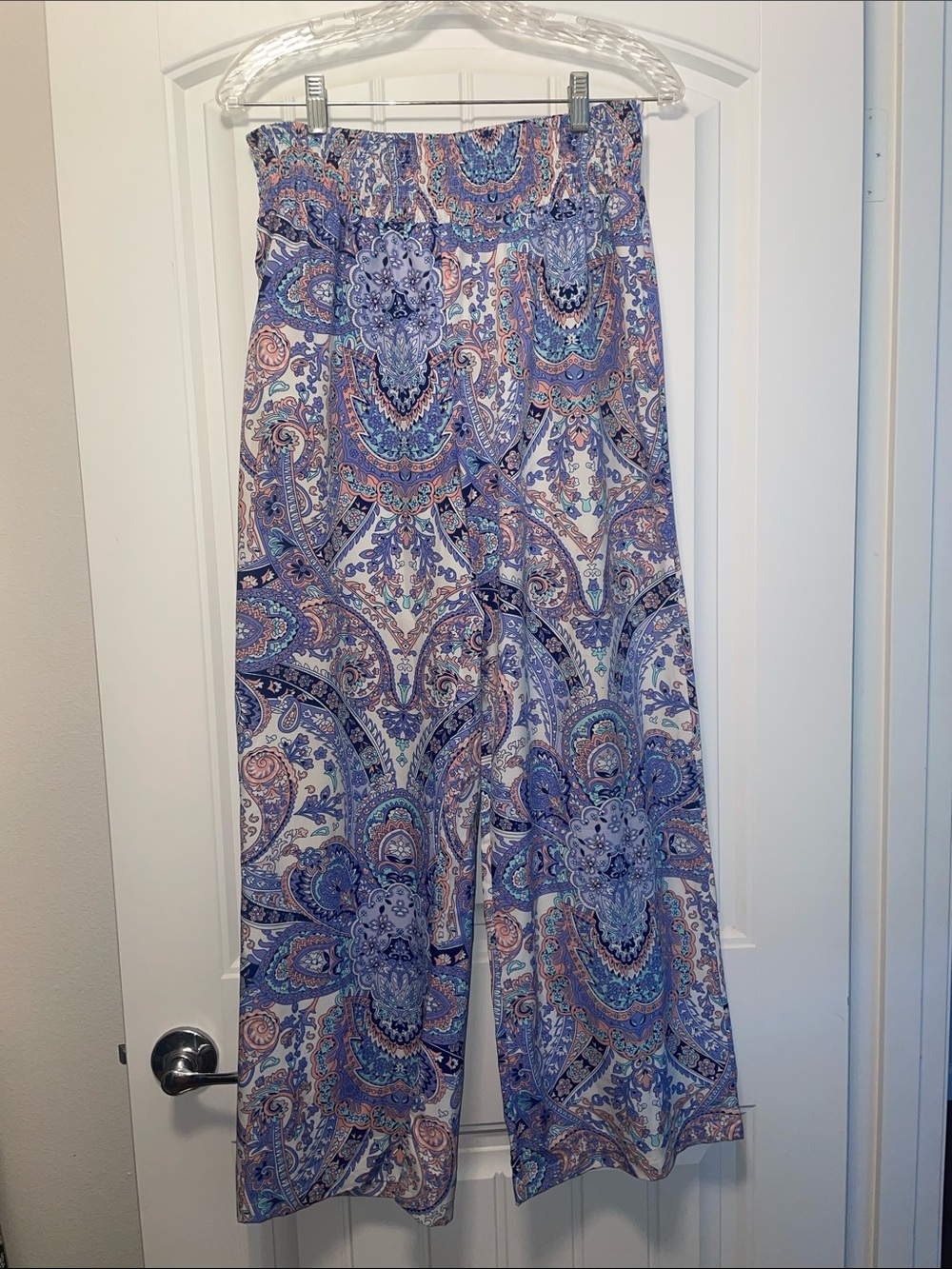 Wide-Leg Paisley Print Pant Lavender Blue wide stretchy waist band Women’s large